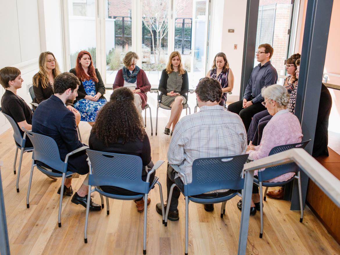 Friends gathered in a circle for silent worship